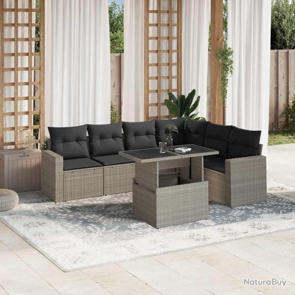 Salon de jardin avec coussins 7 pcs gris clair r�sine tress�e