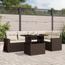 Salon de jardin avec coussins 6 pcs marron r&eacute;sine tress&eacute;e