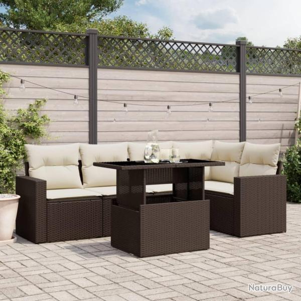 Salon de jardin avec coussins 6 pcs marron r�sine tress�e