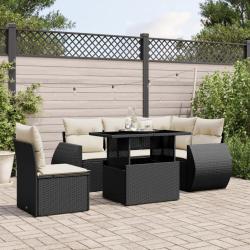 Salon de jardin 6 pcs avec coussins noir r&eacute;sine tress&eacute;e