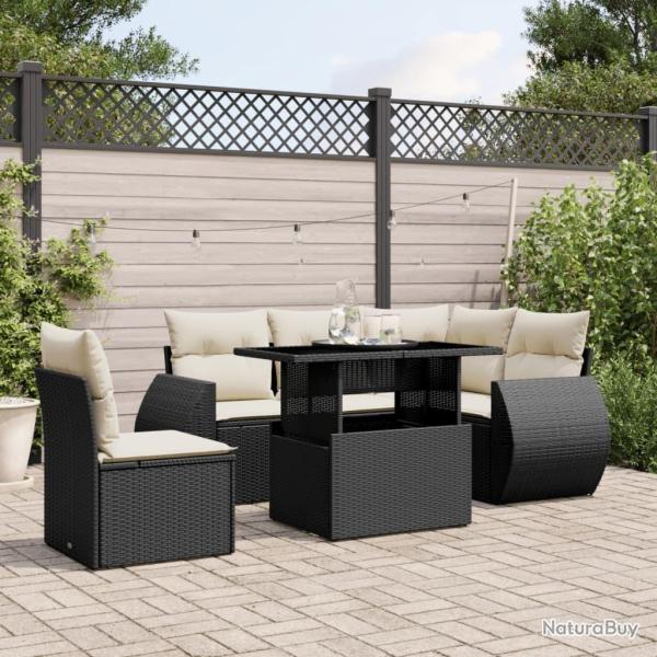 Salon de jardin 6 pcs avec coussins noir r�sine tress�e