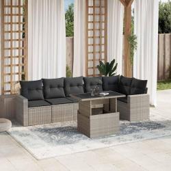 Salon de jardin avec coussins 7 pcs gris clair r&eacute;sine tress&eacute;e