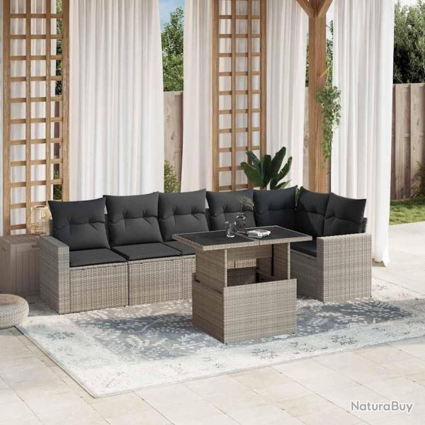 Salon de jardin avec coussins 7 pcs gris clair r�sine tress�e