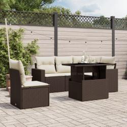 Salon de jardin avec coussins 6 pcs marron r&eacute;sine tress&eacute;e