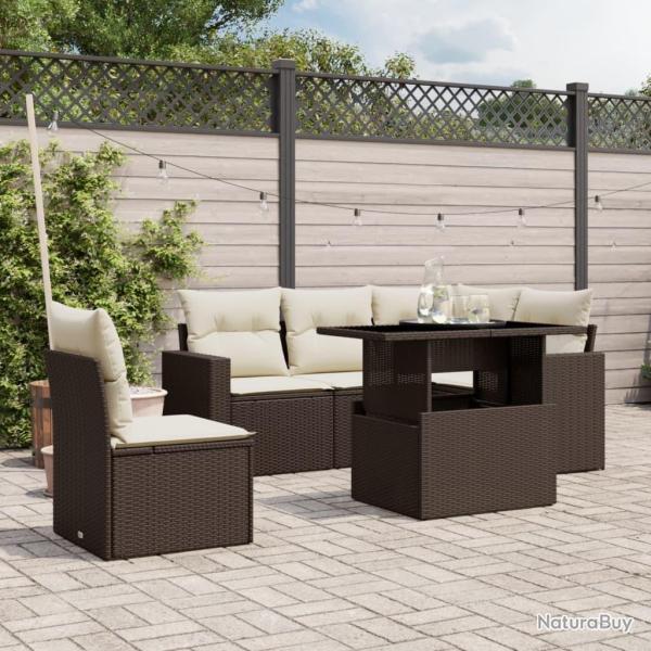 Salon de jardin avec coussins 6 pcs marron r�sine tress�e