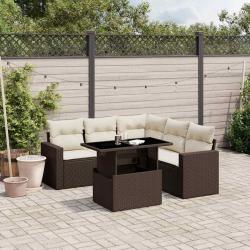 Salon de jardin avec coussins 6 pcs marron r&eacute;sine tress&eacute;e