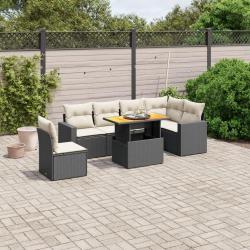 Salon de jardin 7 pcs avec coussins noir r&eacute;sine tress&eacute;e