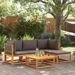 Ensemble de canap&eacute;s de jardin 5 pi&egrave;ces avec coussins en bois d'acacia et rotin