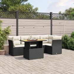 Salon de jardin 5 pcs avec coussins noir r&eacute;sine tress&eacute;e