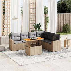 Salon de jardin avec coussins 7 pcs beige r&eacute;sine tress&eacute;e