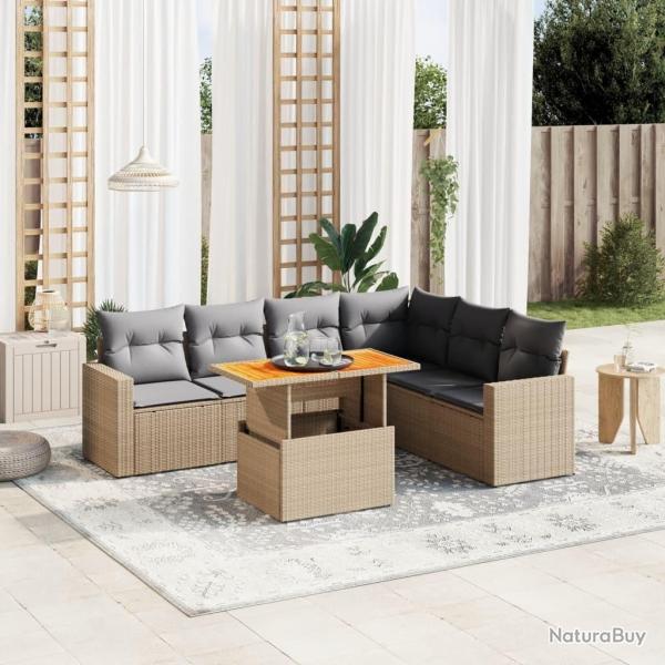 Salon de jardin avec coussins 7 pcs beige r�sine tress�e