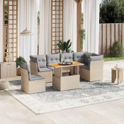 Salon de jardin avec coussins 7 pcs beige r&eacute;sine tress&eacute;e