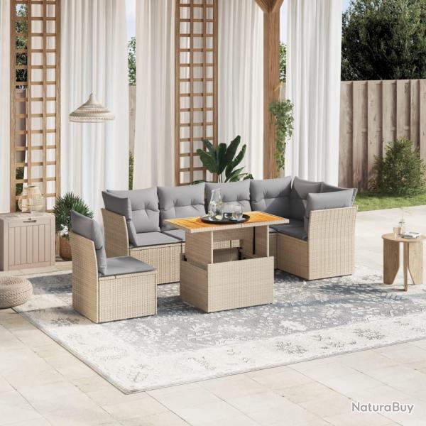 Salon de jardin avec coussins 7 pcs beige r�sine tress�e