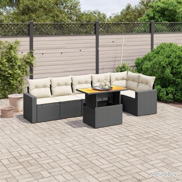 Salon de jardin 7 pcs avec coussins noir r�sine tress�e
