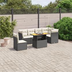 Salon de jardin 7 pcs avec coussins noir r&eacute;sine tress&eacute;e