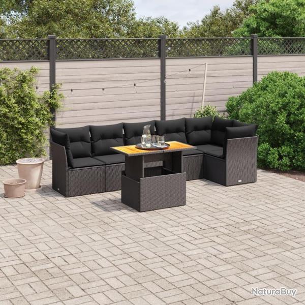 Salon de jardin 7 pcs avec coussins noir r�sine tress�e