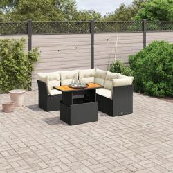 Salon de jardin 5 pcs avec coussins noir r&eacute;sine tress&eacute;e