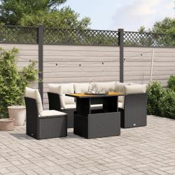 Salon de jardin 5 pcs avec coussins noir r&eacute;sine tress&eacute;e