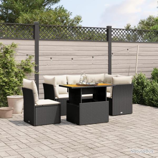 Salon de jardin 5 pcs avec coussins noir r�sine tress�e