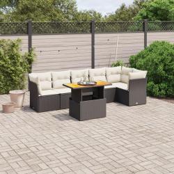 Salon de jardin 7 pcs avec coussins noir r&eacute;sine tress&eacute;e