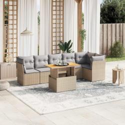 Salon de jardin avec coussins 7 pcs beige r&eacute;sine tress&eacute;e