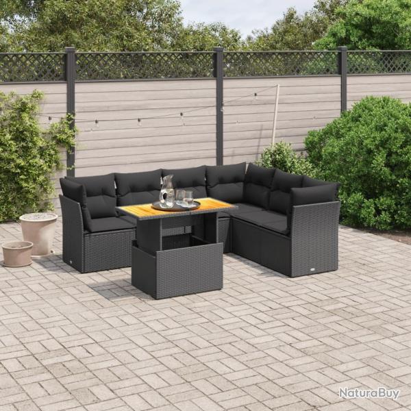 Salon de jardin 7 pcs avec coussins noir r�sine tress�e