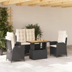 Ensemble &agrave; manger de jardin 4 pcs avec coussins noir