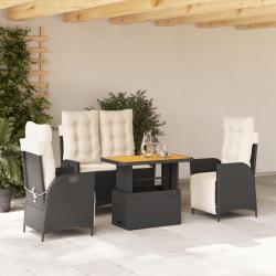 Ensemble &agrave; manger de jardin 4 pcs avec coussins noir
