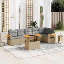 Salon de jardin avec coussins 7 pcs beige r&eacute;sine tress&eacute;e