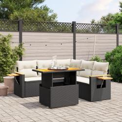Salon de jardin 6 pcs avec coussins noir r&eacute;sine tress&eacute;e