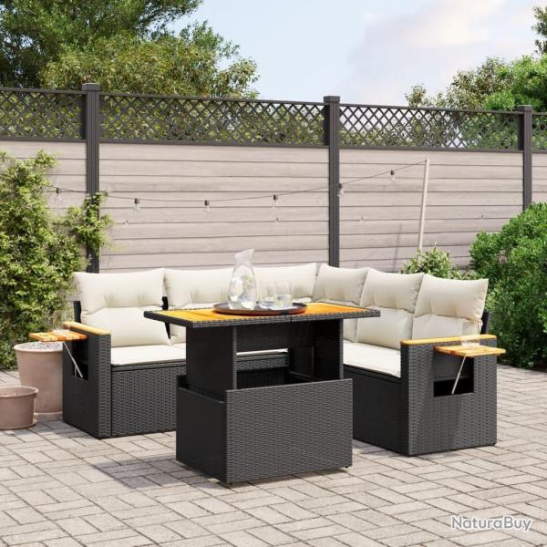 Salon de jardin 6 pcs avec coussins noir r�sine tress�e