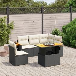 Salon de jardin 6 pcs avec coussins noir r&eacute;sine tress&eacute;e