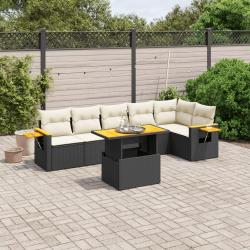 Salon de jardin 7 pcs avec coussins noir r&eacute;sine tress&eacute;e