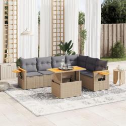 Salon de jardin avec coussins 7 pcs beige r&eacute;sine tress&eacute;e