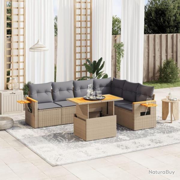 Salon de jardin avec coussins 7 pcs beige r�sine tress�e