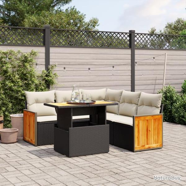 Salon de jardin 6 pcs avec coussins noir r�sine tress�e