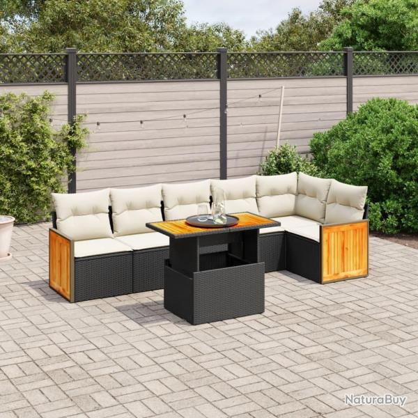 Salon de jardin 7 pcs avec coussins noir r�sine tress�e