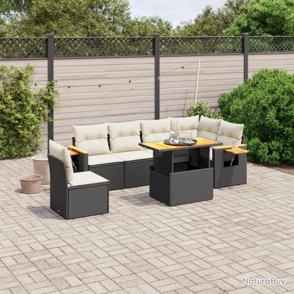 Salon de jardin 7 pcs avec coussins noir r�sine tress�e
