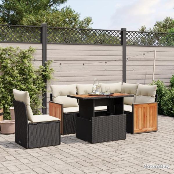 Salon de jardin 6 pcs avec coussins noir r�sine tress�e