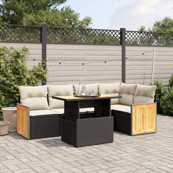 Salon de jardin 6 pcs avec coussins noir r�sine tress�e