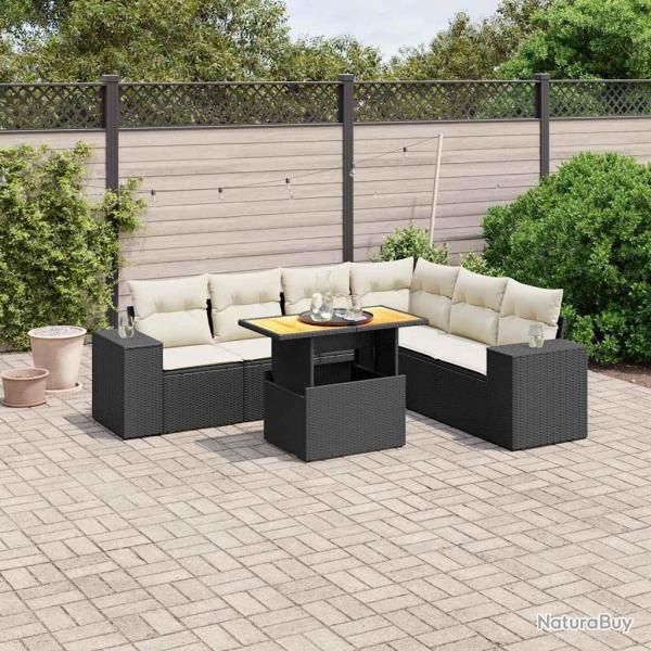 Salon de jardin 7 pcs avec coussins noir r�sine tress�e