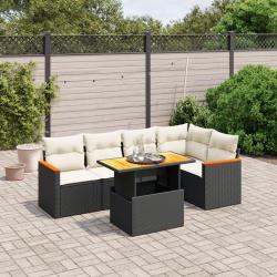 Salon de jardin 6 pcs avec coussins noir r&eacute;sine tress&eacute;e