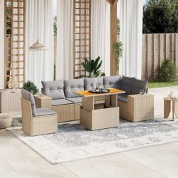 Salon de jardin avec coussins 7 pcs beige r&eacute;sine tress&eacute;e