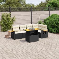 Salon de jardin 6 pcs avec coussins noir r&eacute;sine tress&eacute;e