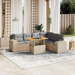 Salon de jardin avec coussins 7 pcs beige r&eacute;sine tress&eacute;e