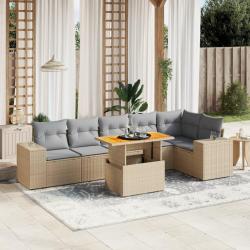 Salon de jardin avec coussins 7 pcs beige r&eacute;sine tress&eacute;e
