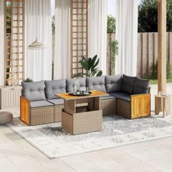 Salon de jardin avec coussins 7 pcs beige r&eacute;sine tress&eacute;e