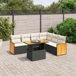 Salon de jardin 7 pcs avec coussins noir r&eacute;sine tress&eacute;e