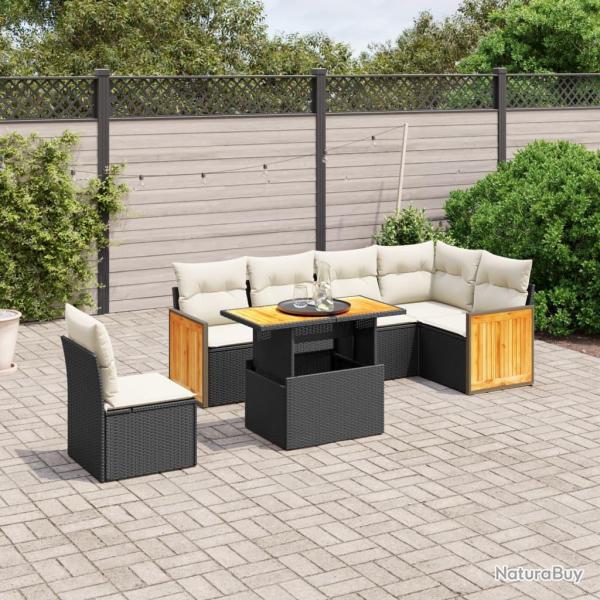 Salon de jardin 7 pcs avec coussins noir r�sine tress�e