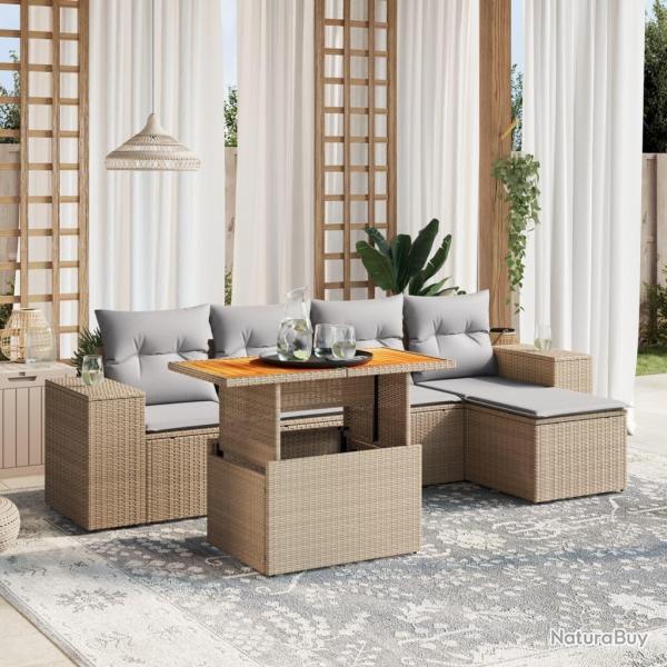 Salon de jardin avec coussins 6 pcs beige r�sine tress�e